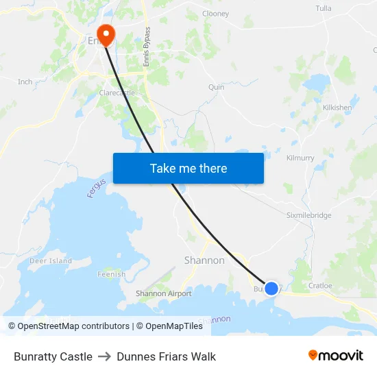 Bunratty Castle to Dunnes Friars Walk map