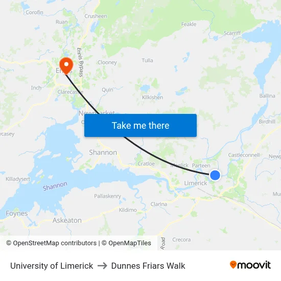 University of Limerick to Dunnes Friars Walk map
