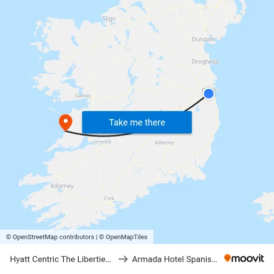 Hyatt Centric The Liberties Dublin to Armada Hotel Spanish Point map