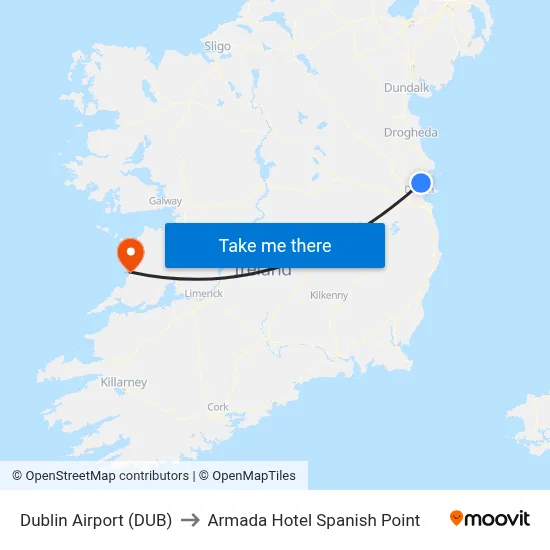 Dublin Airport (DUB) to Armada Hotel Spanish Point map