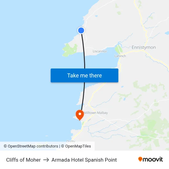 Cliffs of Moher to Armada Hotel Spanish Point map