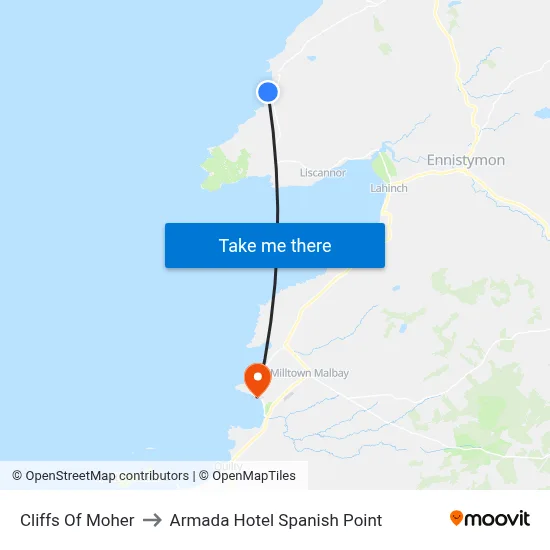 Cliffs Of Moher to Armada Hotel Spanish Point map