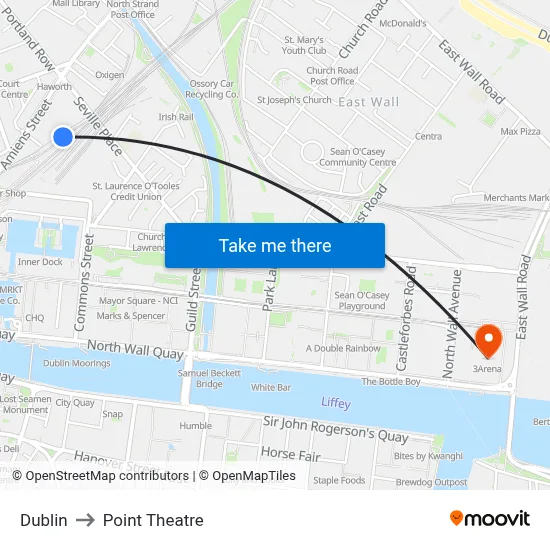 Dublin to Point Theatre map