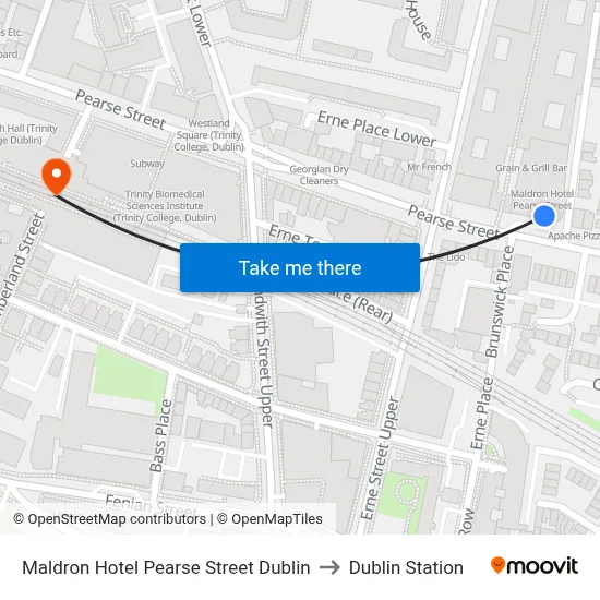 Maldron Hotel Pearse Street Dublin to Dublin Station map
