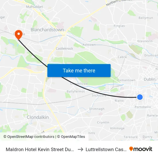 Maldron Hotel Kevin Street Dublin to Luttrellstown Castle map