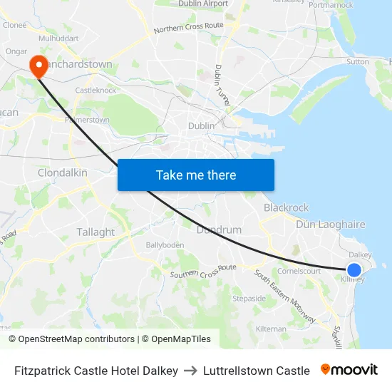 Fitzpatrick Castle Hotel Dalkey to Luttrellstown Castle map