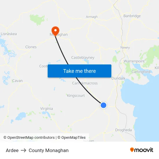 Ardee to County Monaghan map