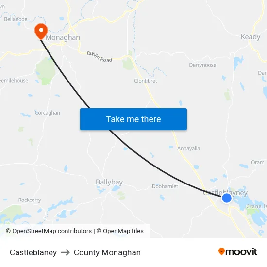 Castleblaney to County Monaghan map