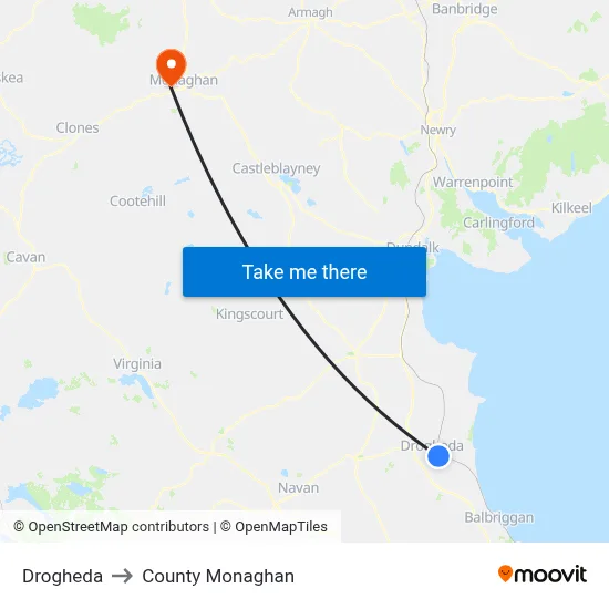 Drogheda to County Monaghan map