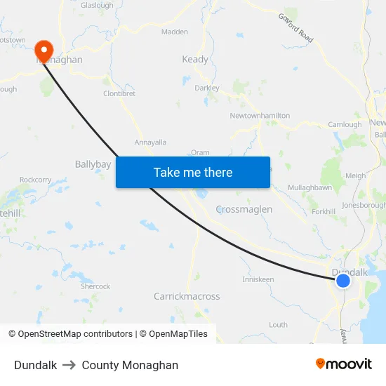 Dundalk to County Monaghan map