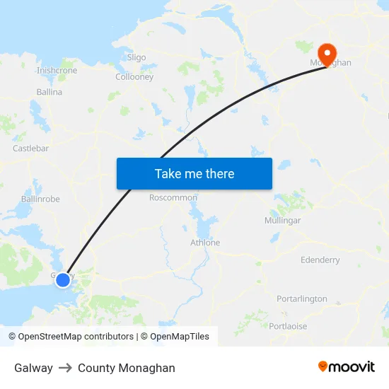 Galway to County Monaghan map