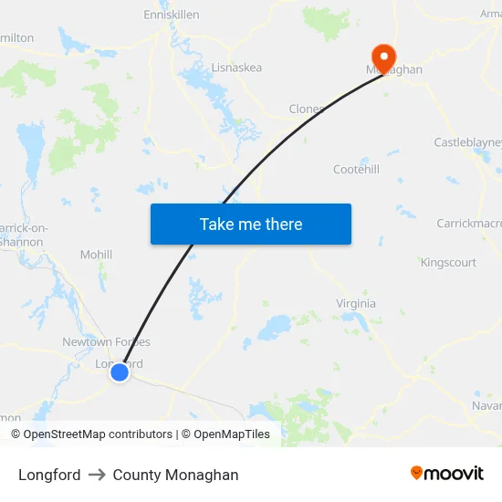 Longford to County Monaghan map