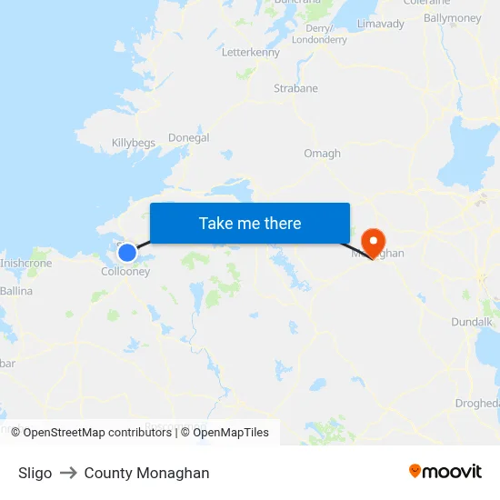 Sligo to County Monaghan map