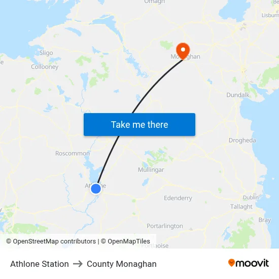 Athlone Station to County Monaghan map