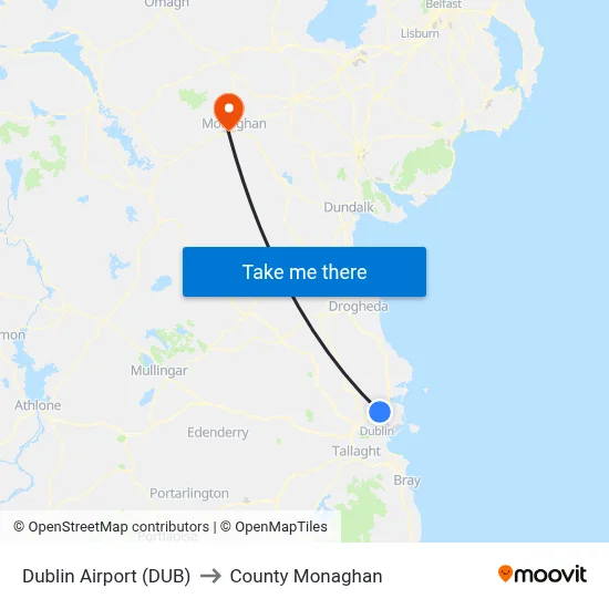 Dublin Airport (DUB) to County Monaghan map