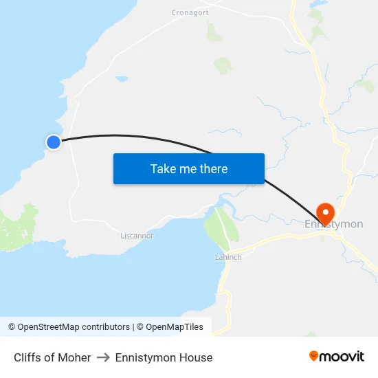 Cliffs of Moher to Ennistymon House map
