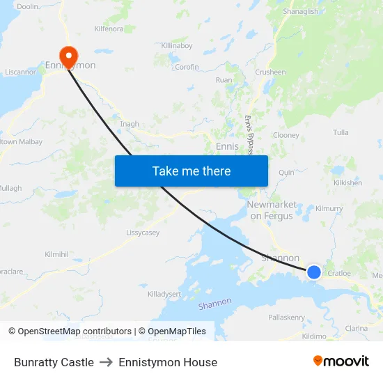 Bunratty Castle to Ennistymon House map