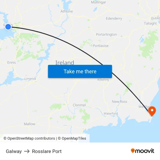 Galway to Rosslare Port map