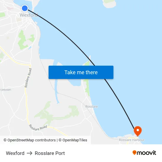 Wexford to Rosslare Port map