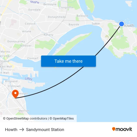 Howth to Sandymount Station map
