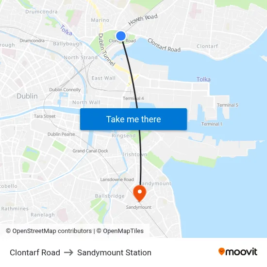 Clontarf Road to Sandymount Station map