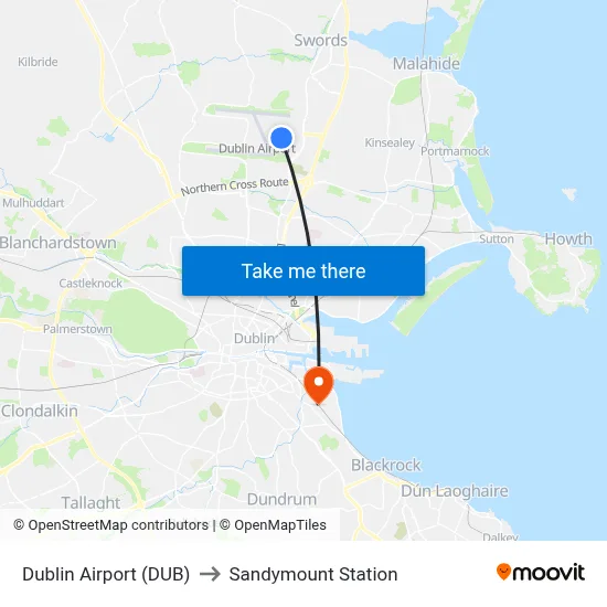 Dublin Airport (DUB) to Sandymount Station map