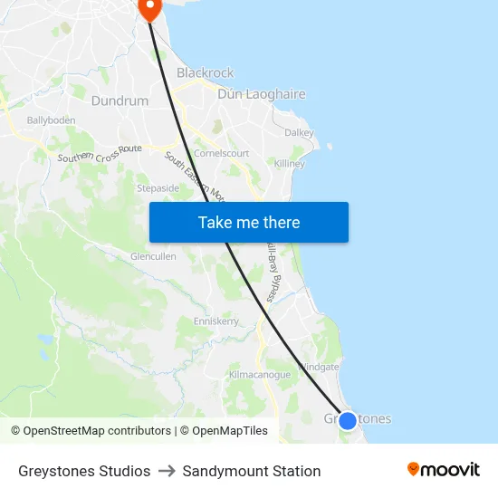 Greystones Studios to Sandymount Station map