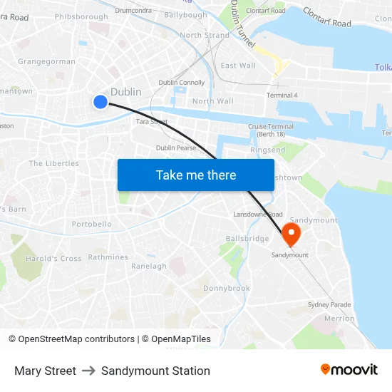 Mary Street to Sandymount Station map
