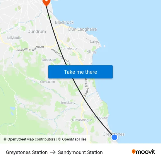 Greystones Station to Sandymount Station map