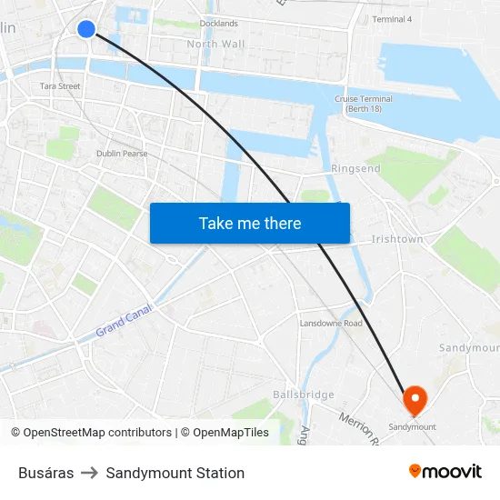 Busáras to Sandymount Station map