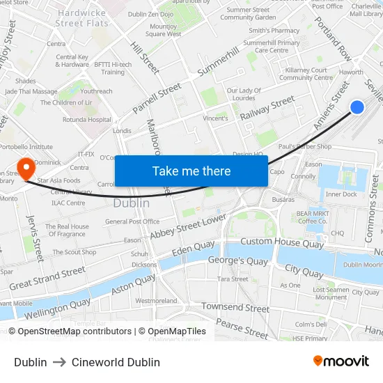 Dublin to Cineworld Dublin map
