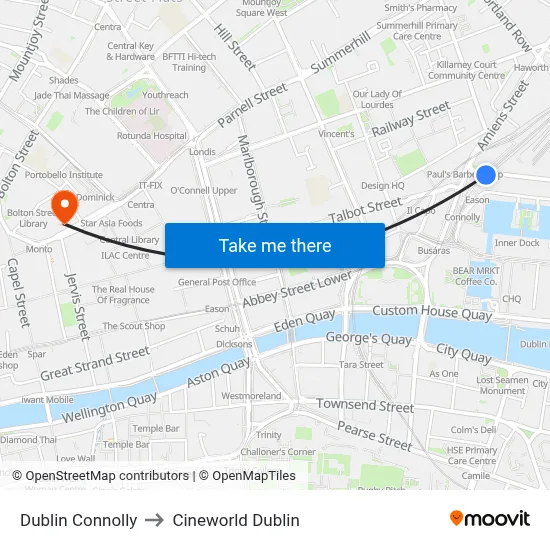 Dublin Connolly to Cineworld Dublin map