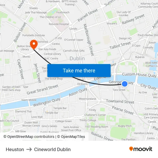 Heuston to Cineworld Dublin map