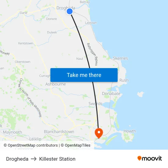 Drogheda to Killester Station map