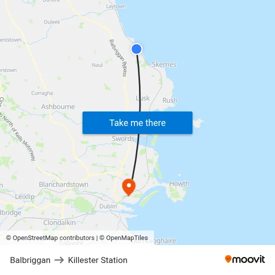 Balbriggan to Killester Station map