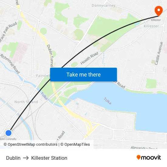 Dublin to Killester Station map