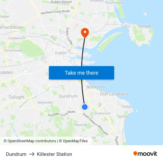 Dundrum to Killester Station map