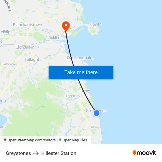Greystones to Killester Station map