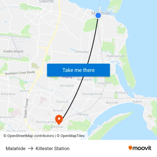 Malahide to Killester Station map