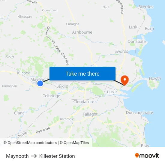Maynooth to Killester Station map