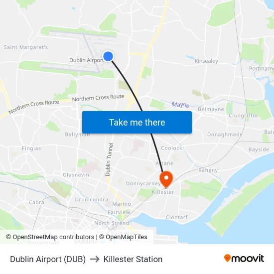 Dublin Airport (DUB) to Killester Station map