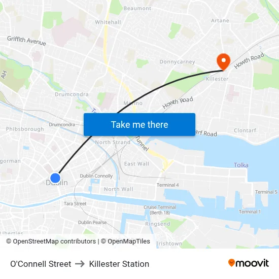 O'Connell Street to Killester Station map