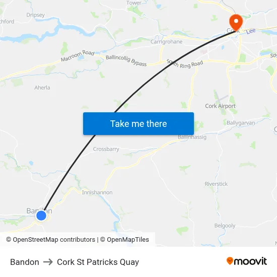 Bandon to Cork St Patricks Quay map