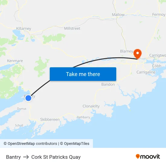Bantry to Cork St Patricks Quay map