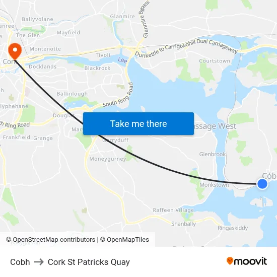 Cobh to Cork St Patricks Quay map