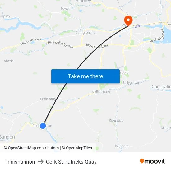 Innishannon to Cork St Patricks Quay map