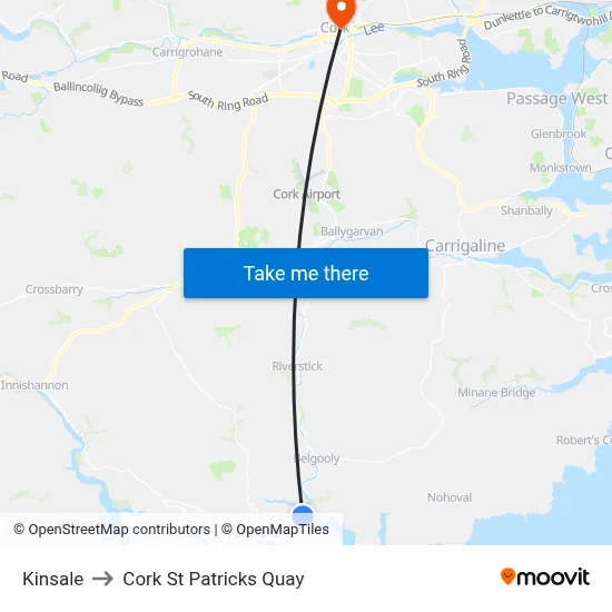 Kinsale to Cork St Patricks Quay map