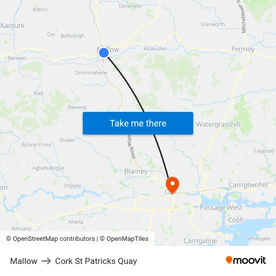 Mallow to Cork St Patricks Quay map