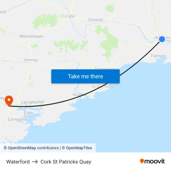 Waterford to Cork St Patricks Quay map
