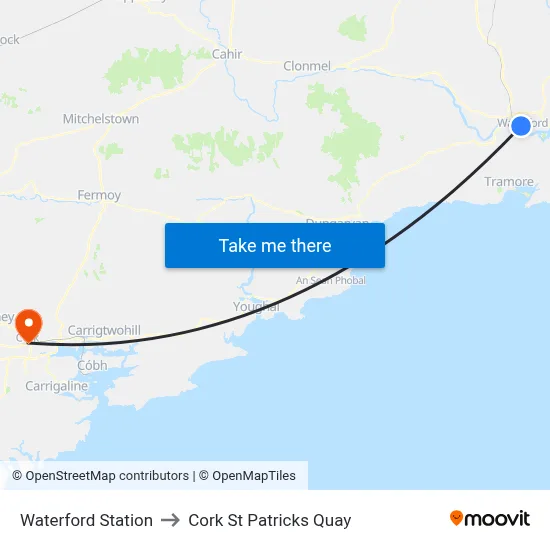 Waterford Station to Cork St Patricks Quay map